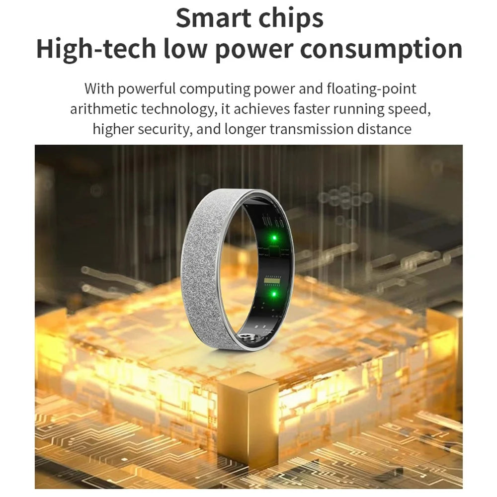 Vring-3 Frosted Bluetooth-compatible Sleep Health Monitoring Smart Ring Stainless Steel Finger Ring, with Charging Case - Black / Size 8 - 3