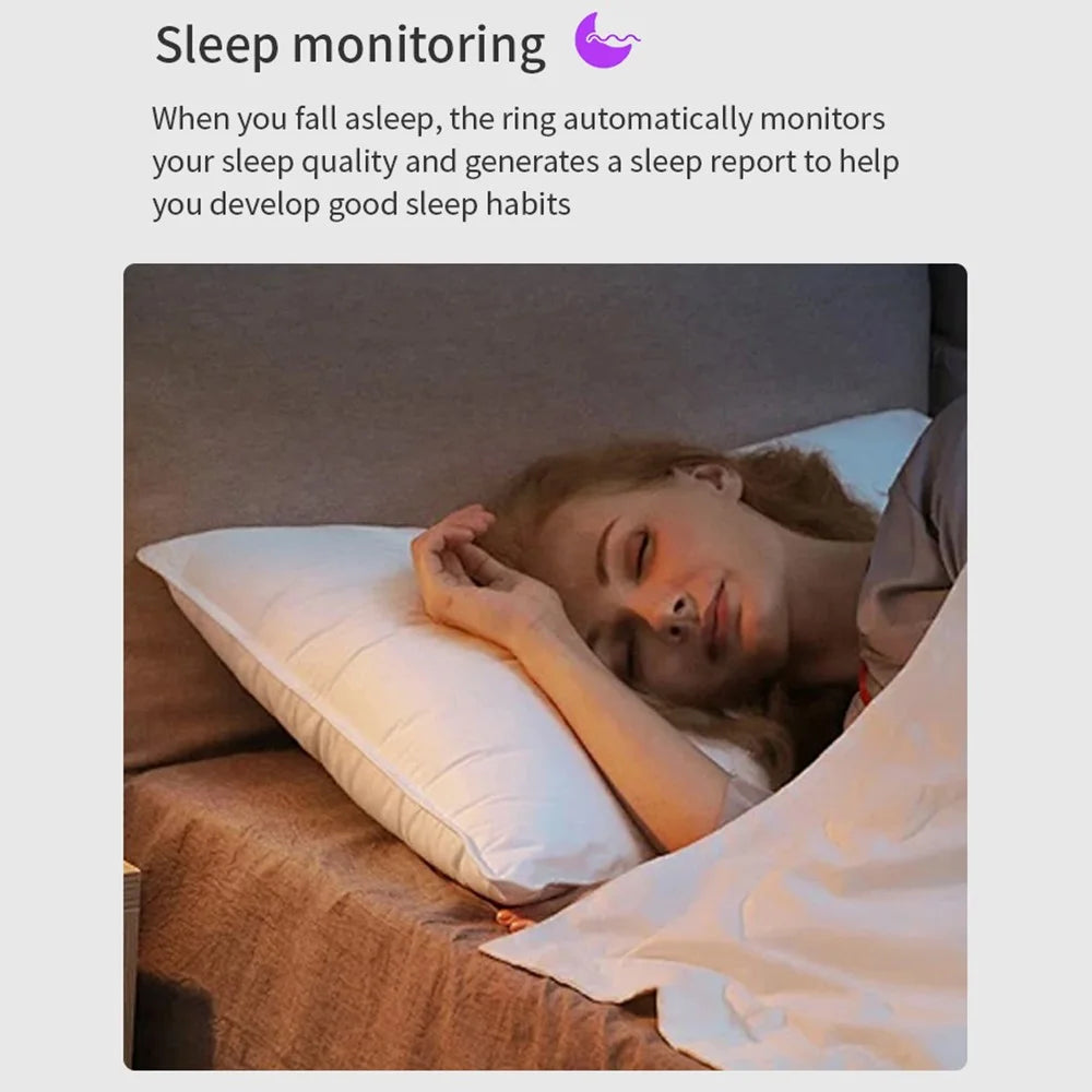 Vring-3 Frosted Bluetooth-compatible Sleep Health Monitoring Smart Ring Stainless Steel Finger Ring, with Charging Case - Black / Size 8 - 4