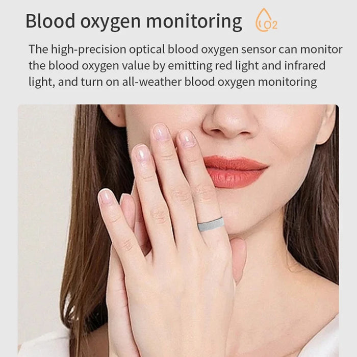 Vring-3 Frosted Bluetooth-compatible Sleep Health Monitoring Smart Ring Stainless Steel Finger Ring, Magnetic Charging Cable - Black / Size 8 - 4