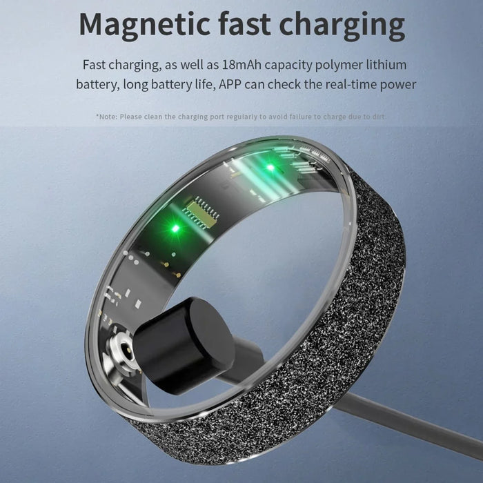 Vring-3 Frosted Bluetooth-compatible Sleep Health Monitoring Smart Ring Stainless Steel Finger Ring, Magnetic Charging Cable - Black / Size 8 - 7