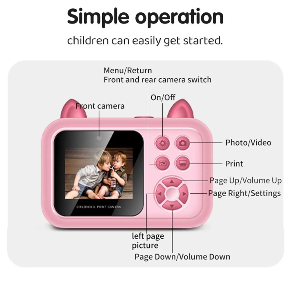 S6 2.4-inch Screen Lovely Kids Dual Lens Digital Camera Instant Photo Printing Machine - Pink - 7