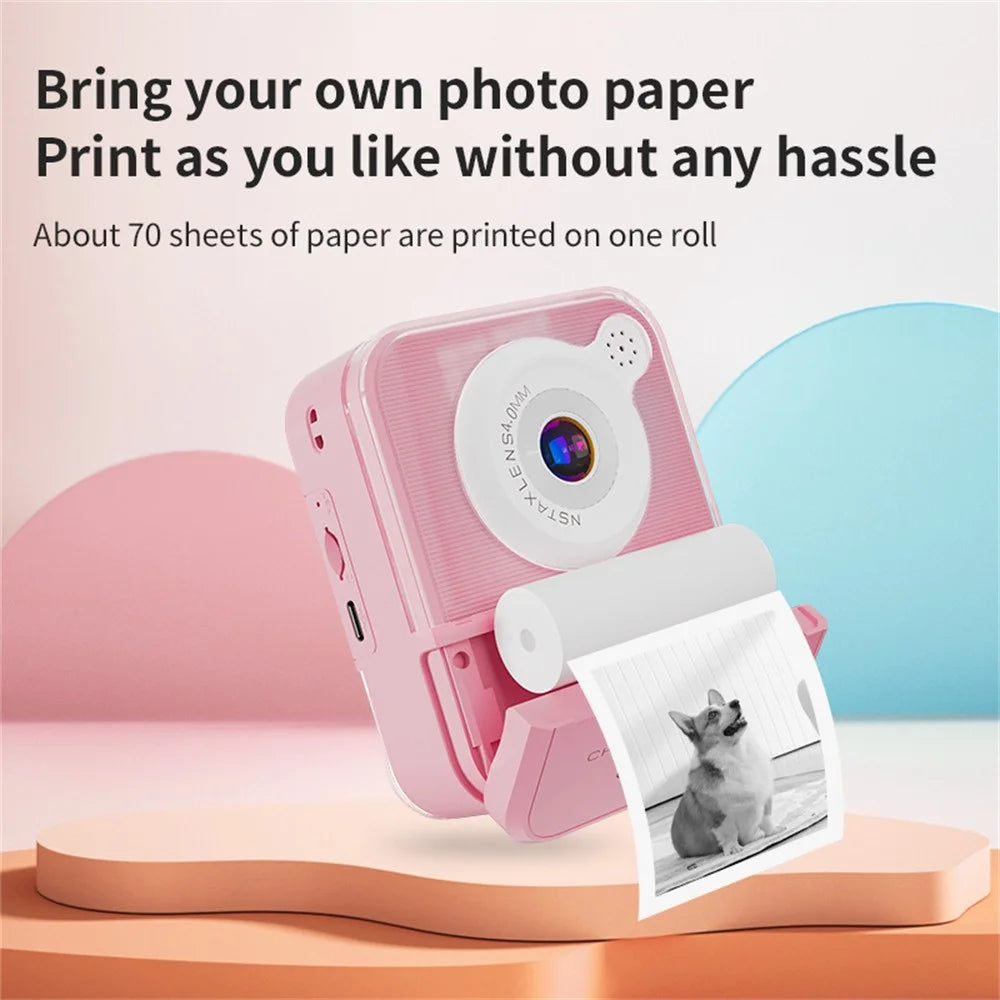 P7 2.4 Inch High Definition Kids Instant Print Camera with Hanging Rope 2 Rolls Of  Printing Paper for Boys Girls - Pink - 3