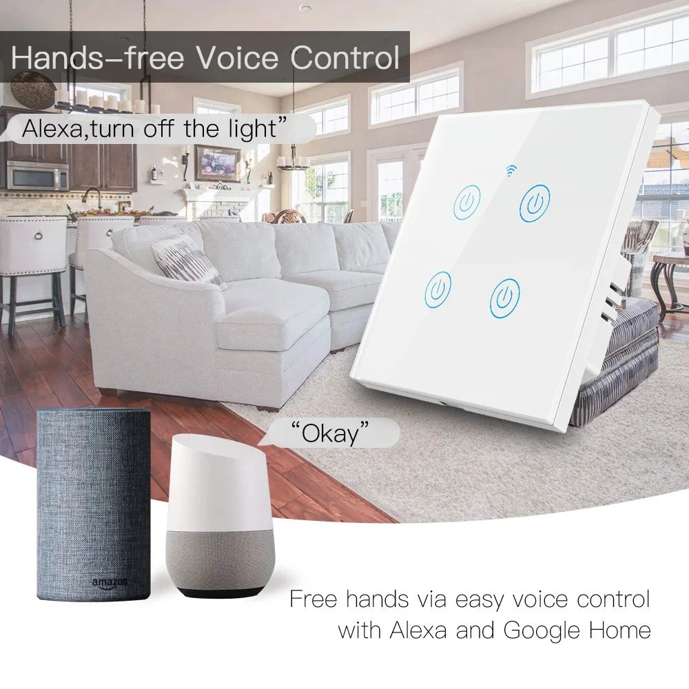 DS-101JL-4 4 Gang WiFi + Bluetooth-compatible Dual Mode APP Voice Control Smart Touch Wall Switch - White - 2