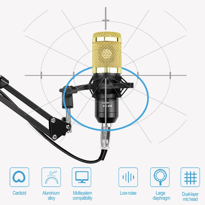 BM800 Professional Suspension Condenser Microphone Kit for Studio Live Stream Broadcasting Recording - 2