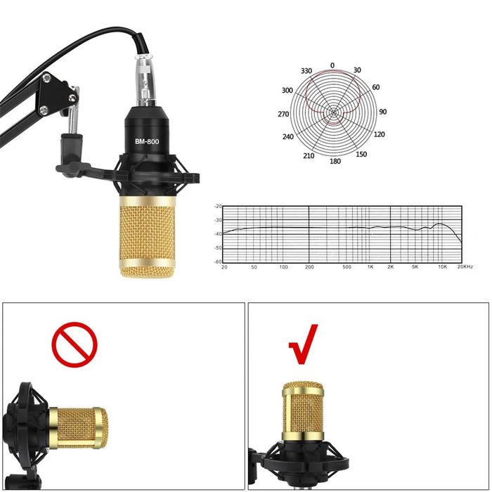 BM800 Professional Suspension Condenser Microphone Kit for Studio Live Stream Broadcasting Recording - 4