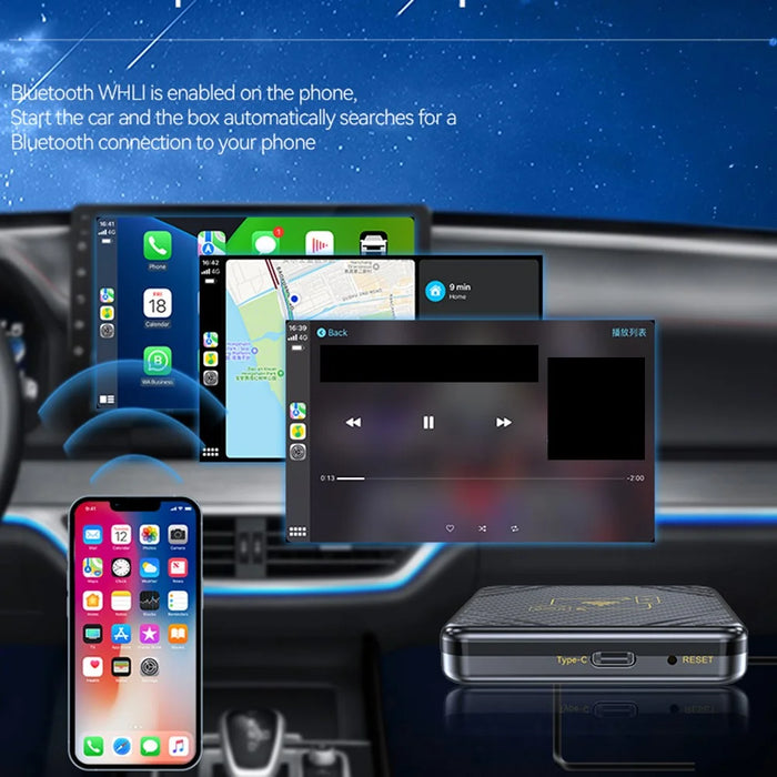 Q1 Carplay Android Auto 2-in-1 AI Box Bluetooth-compatible 5.0 Wired to Wireless Adapter - Gold - 6
