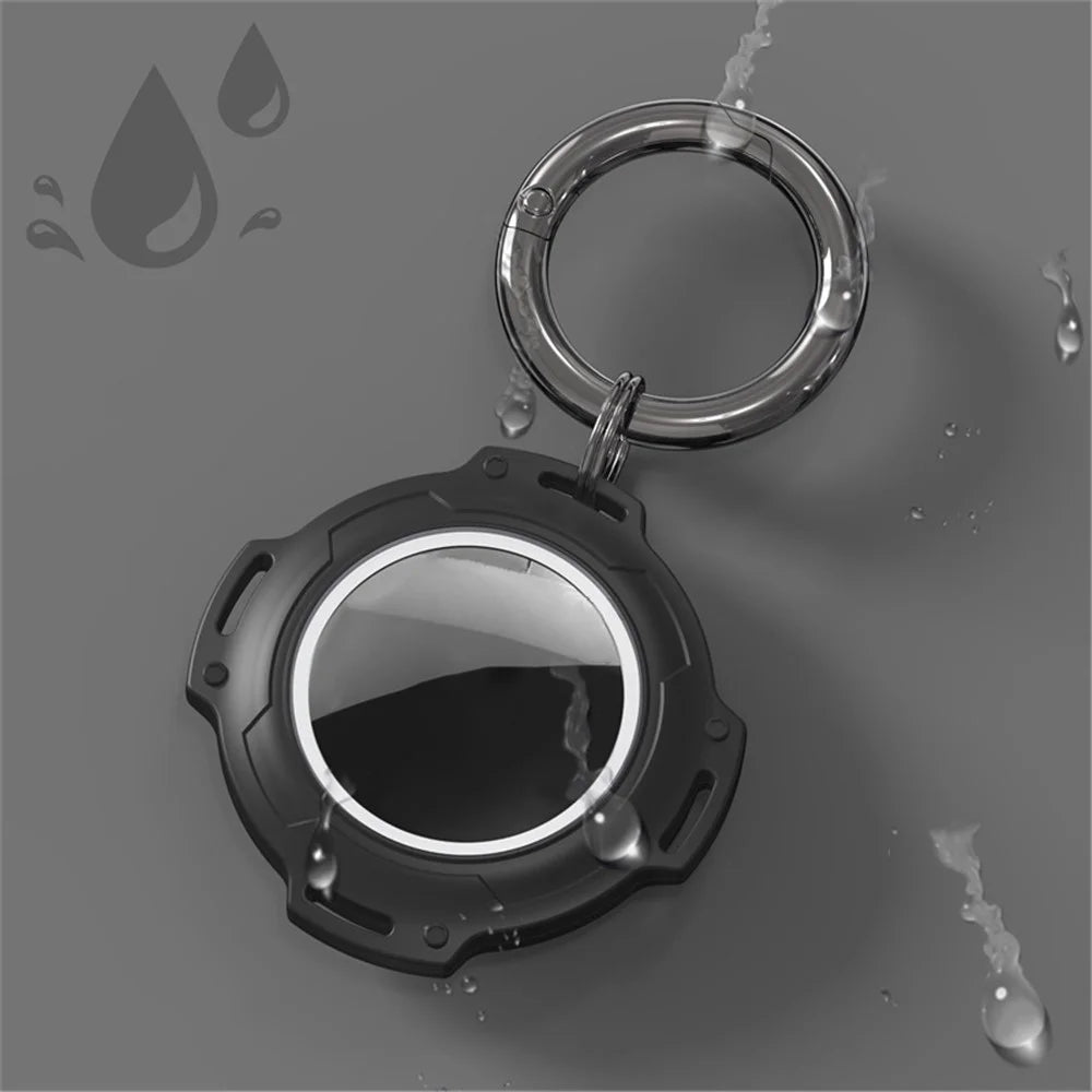 For Apple AirTag Case Bluetooth-compatible Locator IP68 Waterproof TPU+PC Protective Cover with Key Ring - Black - 1