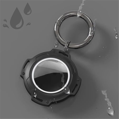 For Apple AirTag Case Bluetooth-compatible Locator IP68 Waterproof TPU+PC Protective Cover with Key Ring - Black - 1