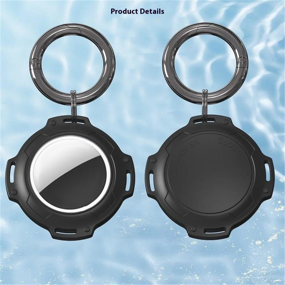 For Apple AirTag Case Bluetooth-compatible Locator IP68 Waterproof TPU+PC Protective Cover with Key Ring - Black - 2
