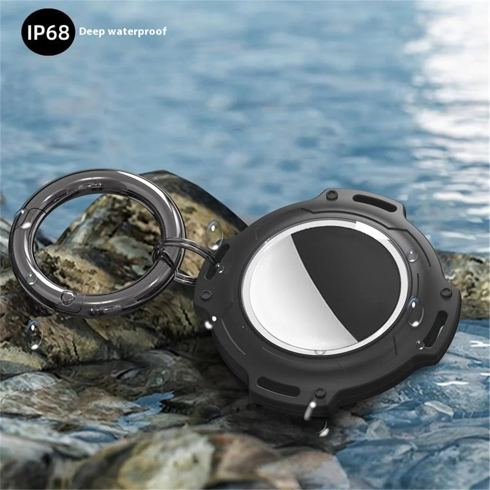 For Apple AirTag Case Bluetooth-compatible Locator IP68 Waterproof TPU+PC Protective Cover with Key Ring - Black - 3