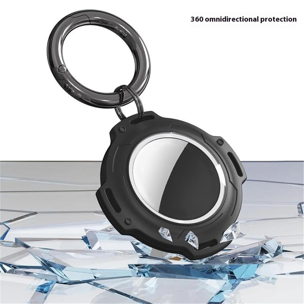 For Apple AirTag Case Bluetooth-compatible Locator IP68 Waterproof TPU+PC Protective Cover with Key Ring - Black - 4