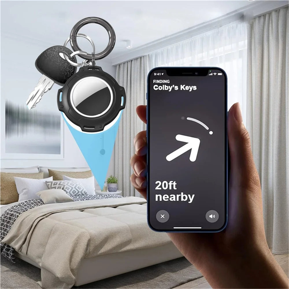 For Apple AirTag Case Bluetooth-compatible Locator IP68 Waterproof TPU+PC Protective Cover with Key Ring - Black - 6
