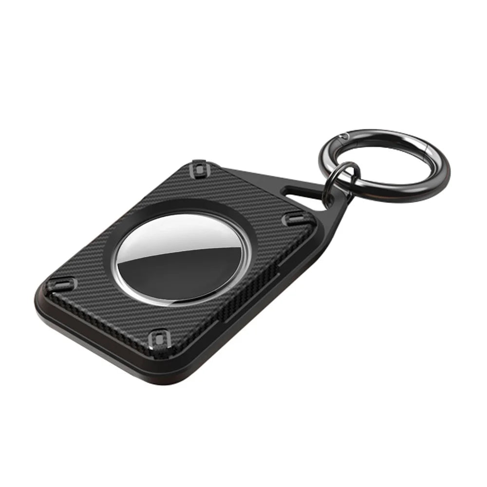 For Apple AirTag Case Locator Tracker IP68 Waterproof TPU+PC Cover Keyring Holder - Black / Carbon Fiber - 1