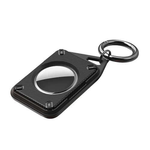 For Apple AirTag Case Locator Tracker IP68 Waterproof TPU+PC Cover Keyring Holder - Black / Carbon Fiber - 1