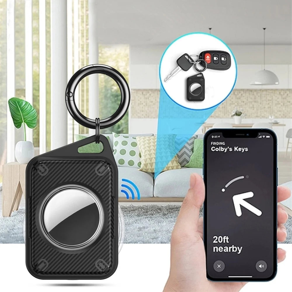 For Apple AirTag Case Locator Tracker IP68 Waterproof TPU+PC Cover Keyring Holder - Black / Carbon Fiber - 2