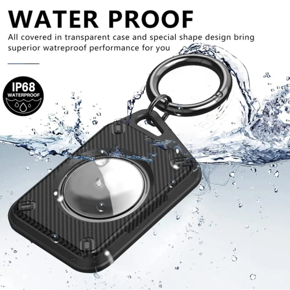 For Apple AirTag Case Locator Tracker IP68 Waterproof TPU+PC Cover Keyring Holder - Black / Carbon Fiber - 3