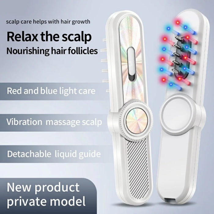 Red  /  Blue Light Hair Care Massager Comb with Liquid Guide, Vibration, CE Certified - White - 2