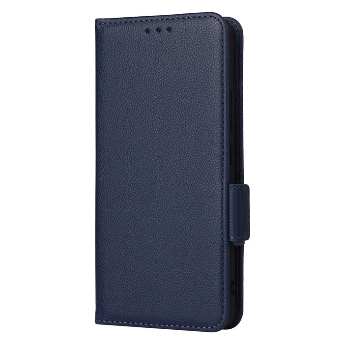 For XREAL Beam Pro Case with Wrist Strap Litchi Texture PU Leather Wallet Phone Cover - Dark Blue - 7