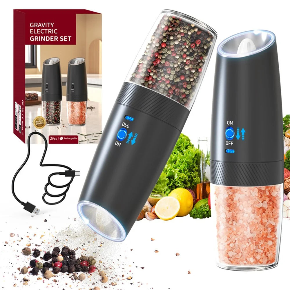 KLT DGS-KYMQ-47A 2Pcs Gravity Sensor Electric Pepper Grinder Kitchen Pepper Grinding Tool (BPA Free, No FDA Certification) - 2