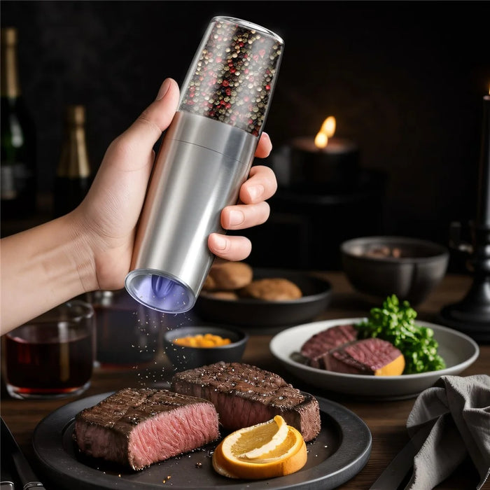 KLT KYMQ-53B Battery Powered Gravity Sensing Stainless Steel Electric Pepper Grinder (BPA Free, No FDA Certification) - 2