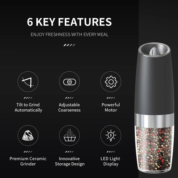 KLT KYMQ-50B Battery Powered Gravity Sensing Kitchen Electric Salt Pepper Grinder (BPA Free, No FDA Certification) - 2