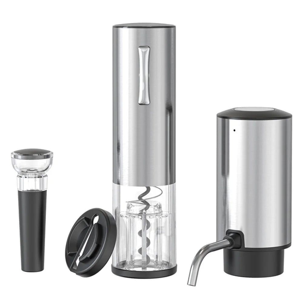 KLT SGS-KD-8(C3) 4-in-1 Rechargeable Stainless Steel Bottle Opener Electric Wine Dispenser Vacuum Stopper Foil Cutter Kit (BPA Free, No FDA) - 1