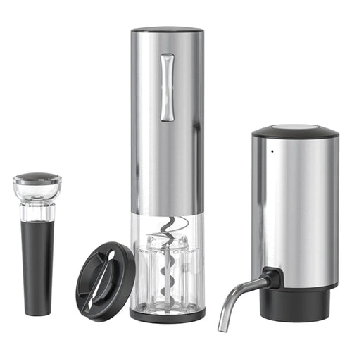 KLT SGS-KD-8(C3) 4-in-1 Rechargeable Stainless Steel Bottle Opener Electric Wine Dispenser Vacuum Stopper Foil Cutter Kit (BPA Free, No FDA) - 1