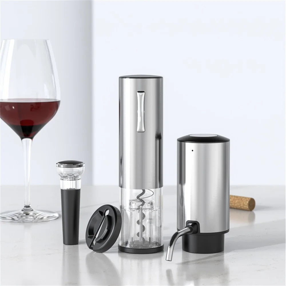 KLT SGS-KD-8(C3) 4-in-1 Rechargeable Stainless Steel Bottle Opener Electric Wine Dispenser Vacuum Stopper Foil Cutter Kit (BPA Free, No FDA) - 4