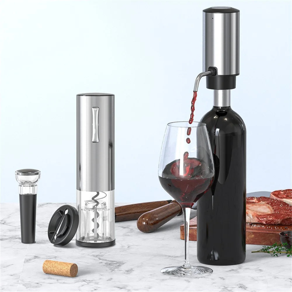 KLT SGS-KD-8(C3) 4-in-1 Rechargeable Stainless Steel Bottle Opener Electric Wine Dispenser Vacuum Stopper Foil Cutter Kit (BPA Free, No FDA) - 5
