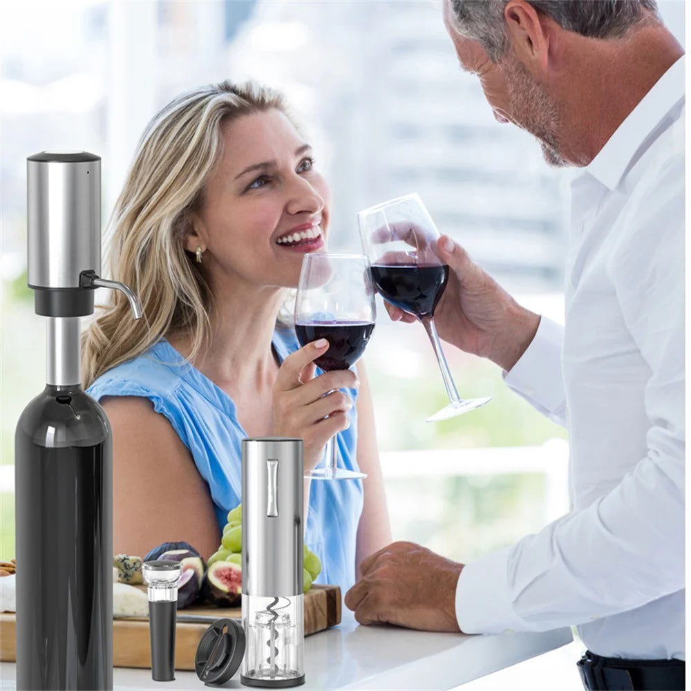 KLT SGS-KD-8(C3) 4-in-1 Rechargeable Stainless Steel Bottle Opener Electric Wine Dispenser Vacuum Stopper Foil Cutter Kit (BPA Free, No FDA) - 6