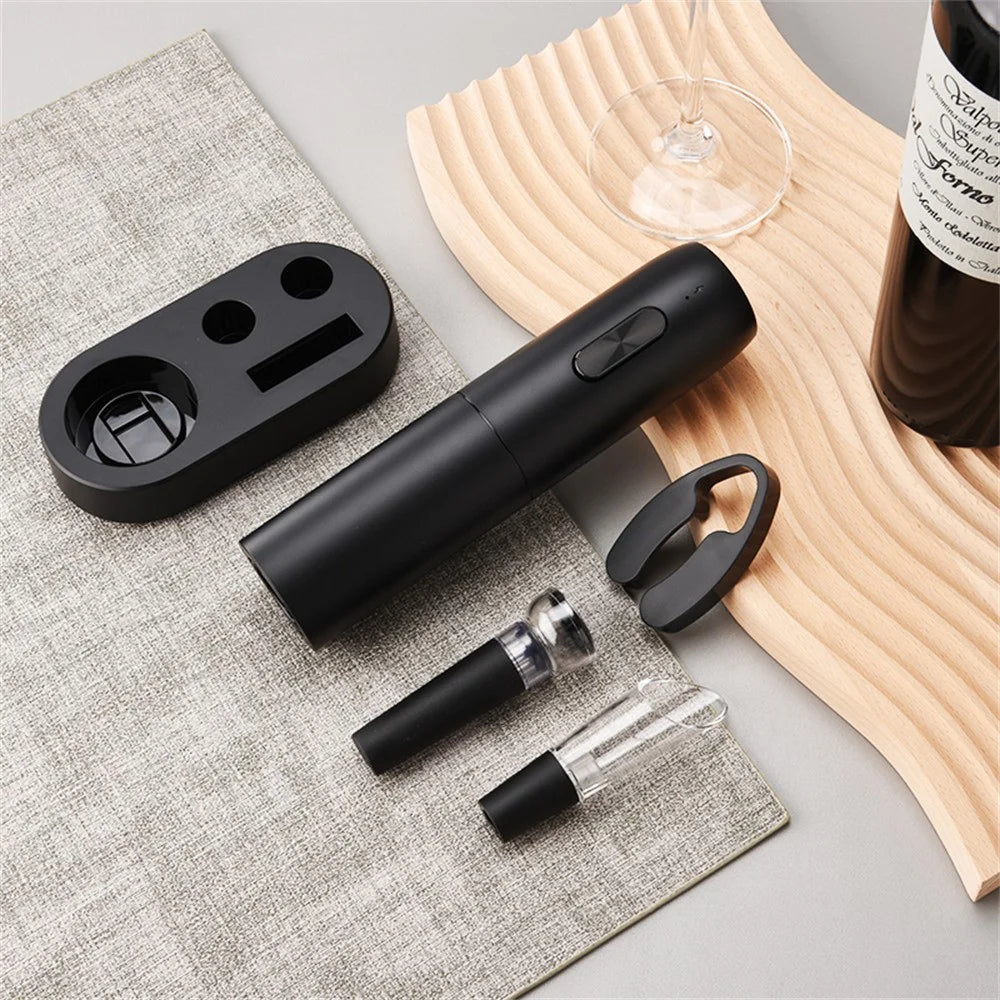 KLT KP1125(D) 5-in-1 Rechargeable Red Wine Bottle Opener Pourer Vacuum Stopper Foil Cutter with Base - 3