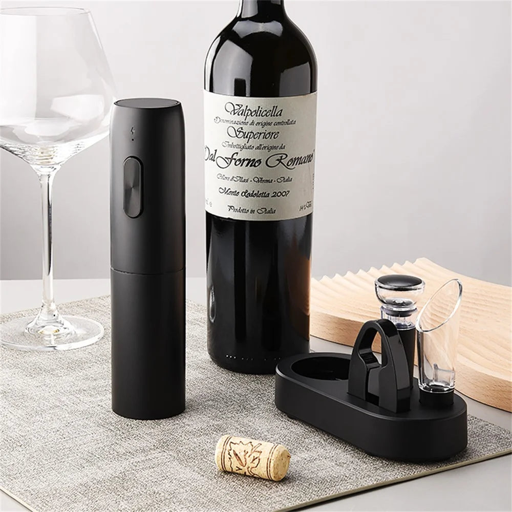 KLT KP1125(D) 5-in-1 Rechargeable Red Wine Bottle Opener Pourer Vacuum Stopper Foil Cutter with Base - 4