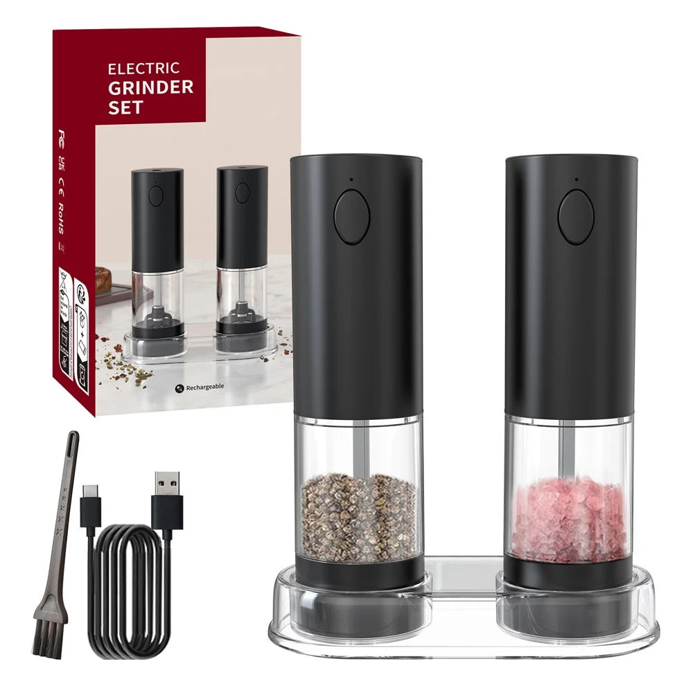KLT KYMQ-45A-AH-BS 2Pcs Rechargeable Electric Pepper Grinder Pepper Grinding Tool (BPA Free, No FDA Certified) - 1