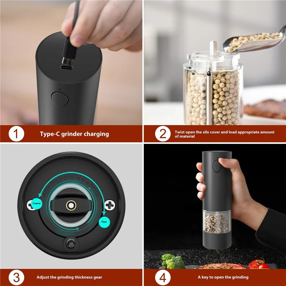 KLT KYMQ-45A-AH-BS 2Pcs Rechargeable Electric Pepper Grinder Pepper Grinding Tool (BPA Free, No FDA Certified) - 5