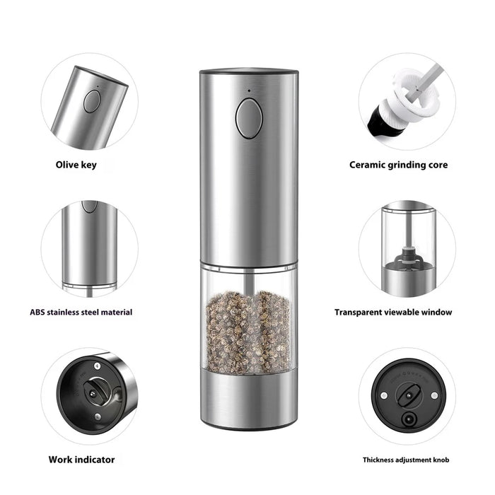 KLT KYMQ-32C-H52 2Pcs Electric Pepper Grinder Stainless Steel Salt Pepper Grinding Tool (BPA Free, No FDA Certified) - 4