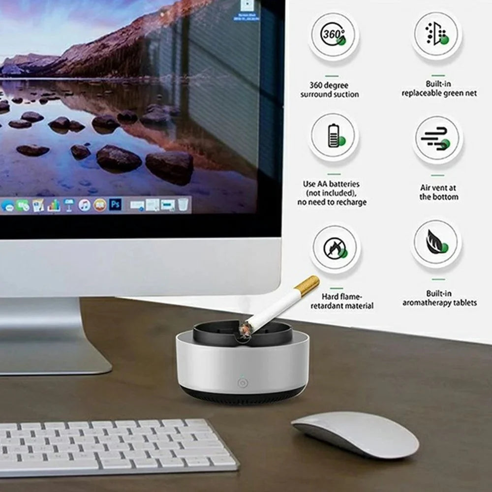 AS-08 Home Office Smoke Removal Air Purification Ashtray Electric Air Purifier Ashtray, Battery Powered - White - 2