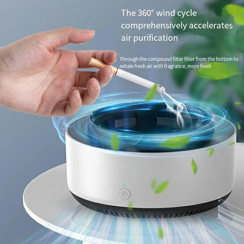AS-08 Home Office Smoke Removal Air Purification Ashtray Electric Air Purifier Ashtray, Battery Powered - White - 3