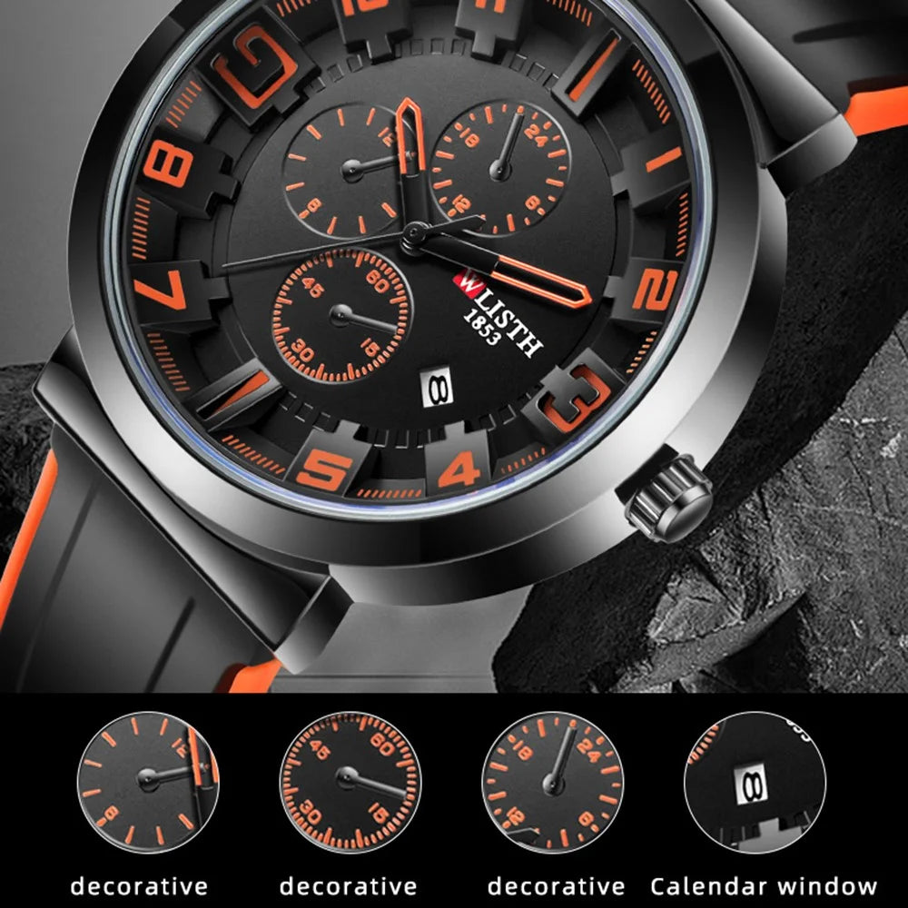 WLISTH 6176 Men Calendar Quartz Watch Small Dial Decor Fashion Wrist Watch - Orange - 6