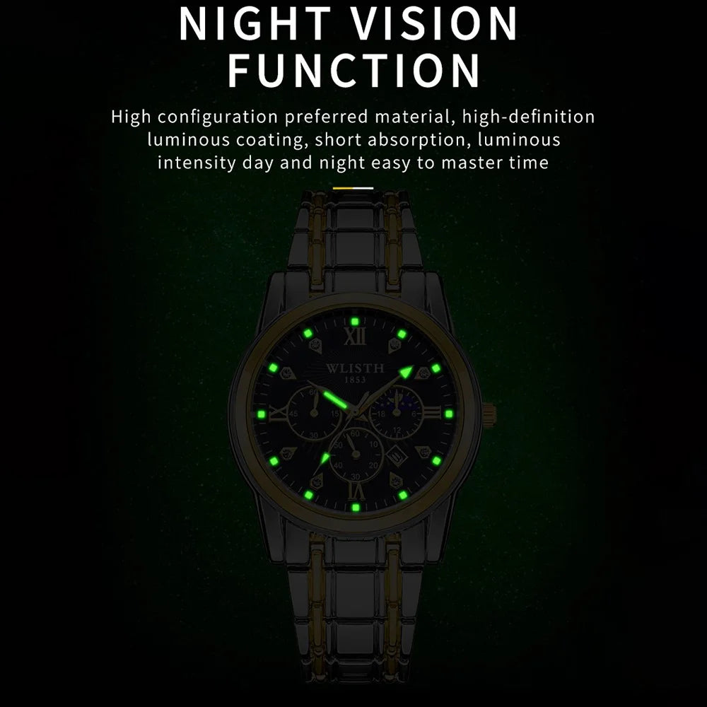 WLISTH 6177 Fashion Steel Strap Men Quartz Watch Luminous Calendar Wrist Watch - Black Dial - 7