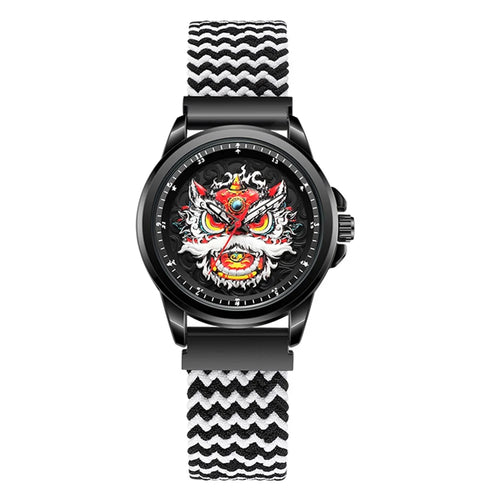 WLISTH 6158 Chinese Style Men Quartz Watch Fashion Wrist Watch - Black+White Elastic Cloth Strap - 1