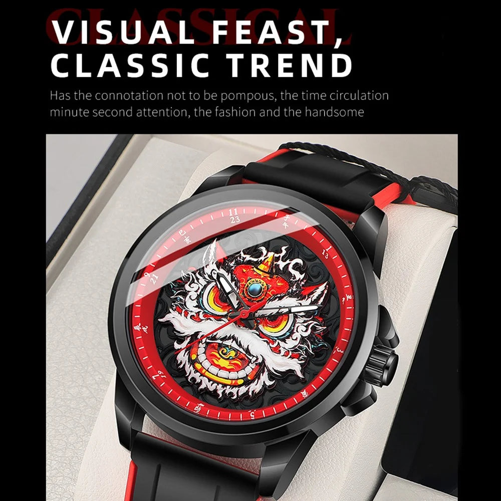 WLISTH 6158 Chinese Style Men Quartz Watch Fashion Wrist Watch - Black+White Elastic Cloth Strap - 3