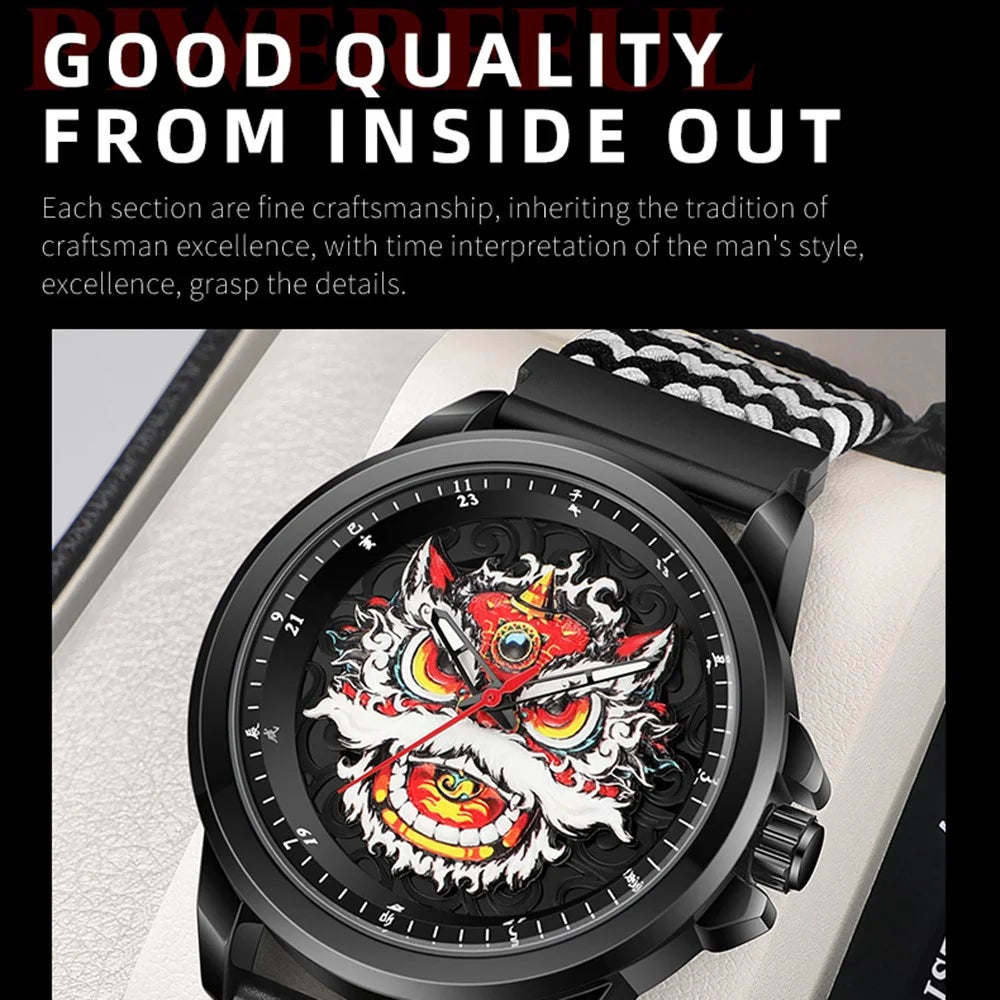 WLISTH 6158 Chinese Style Men Quartz Watch Fashion Wrist Watch - Black+White Elastic Cloth Strap - 4