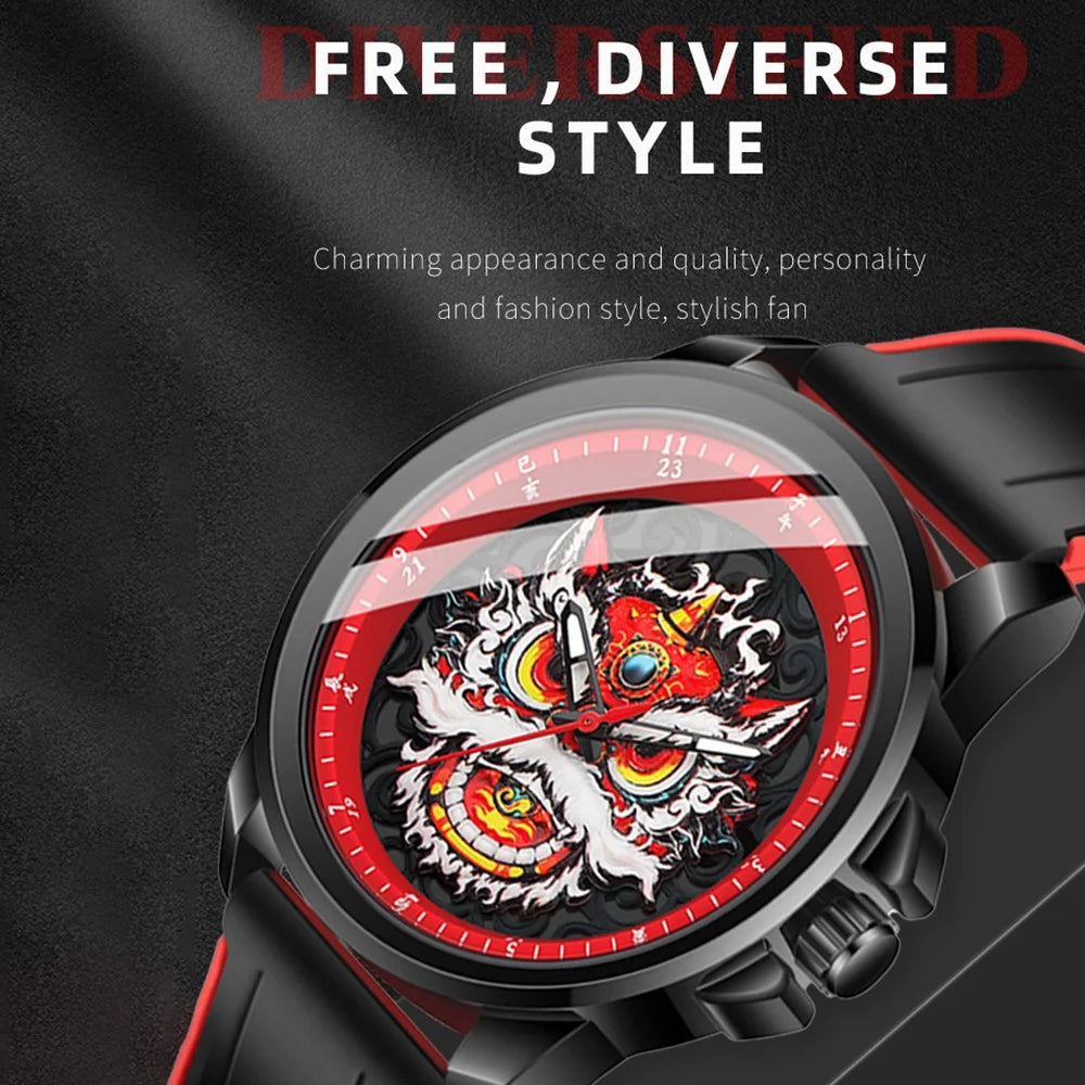 WLISTH 6158 Chinese Style Men Quartz Watch Fashion Wrist Watch - Black+White Elastic Cloth Strap - 5