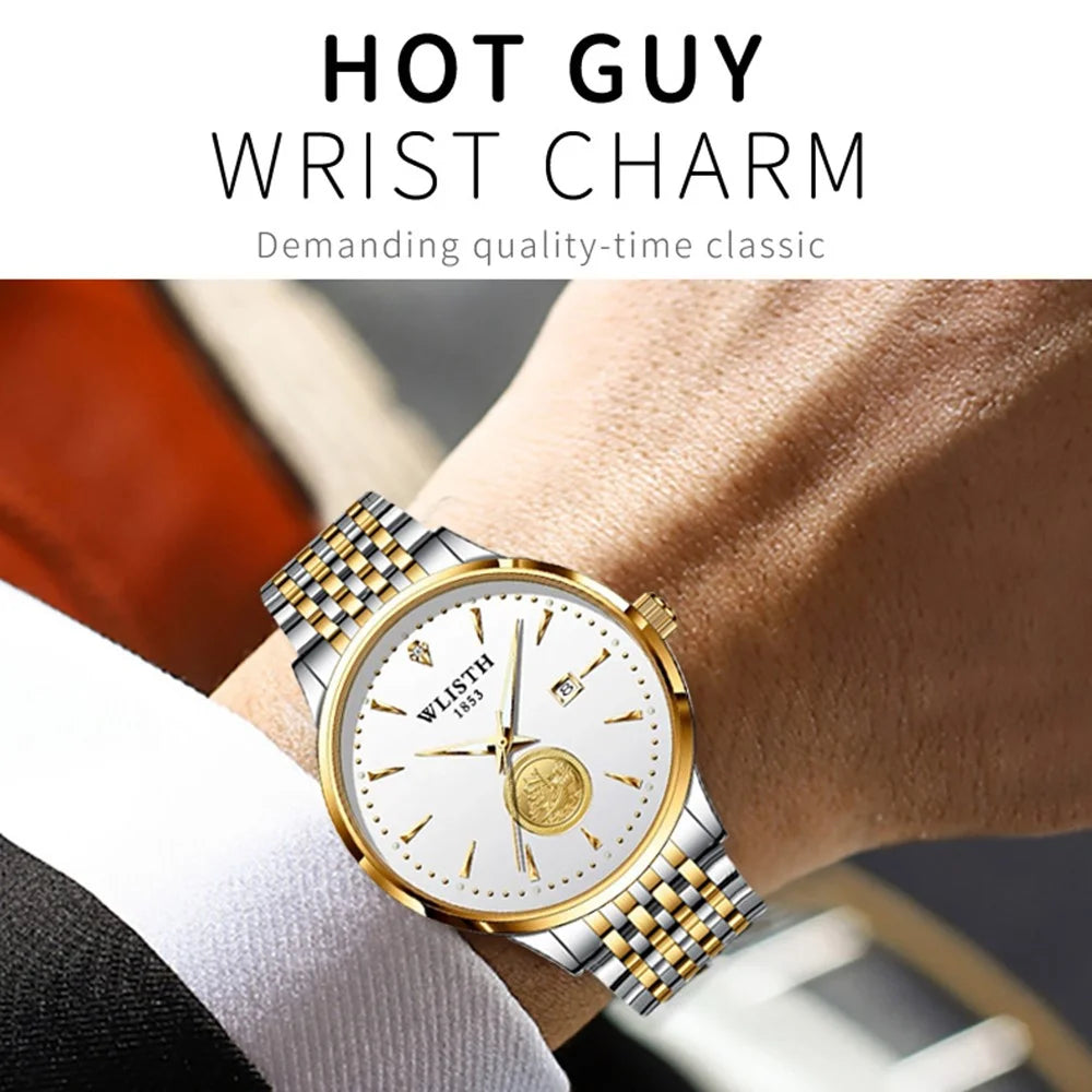 WLISTH 6166 Steel Strap Business Men Quartz Watch Luminous Calendar Wrist Watch - 6