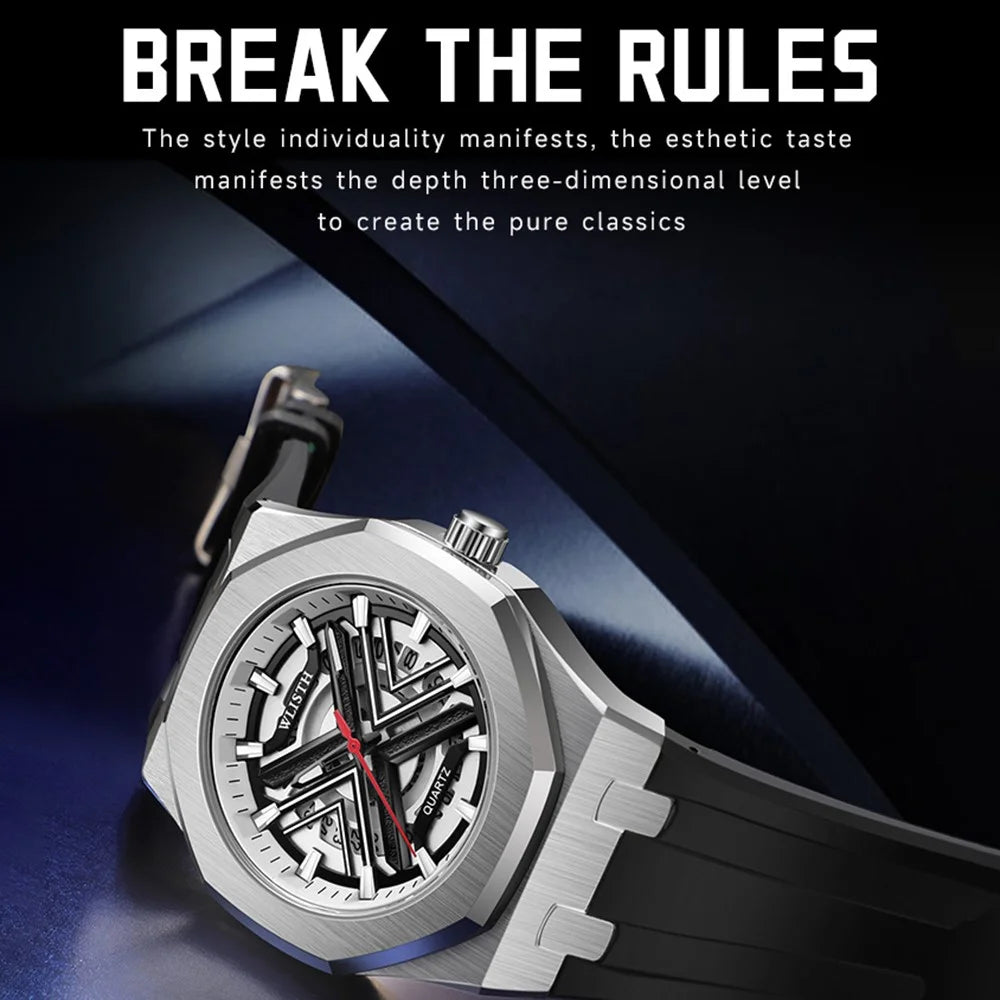 WLISTH 6148 Men Calendar Quartz Watch Fashion Sport Luminous Wrist Watch - Silver Case / Red Strap - 4