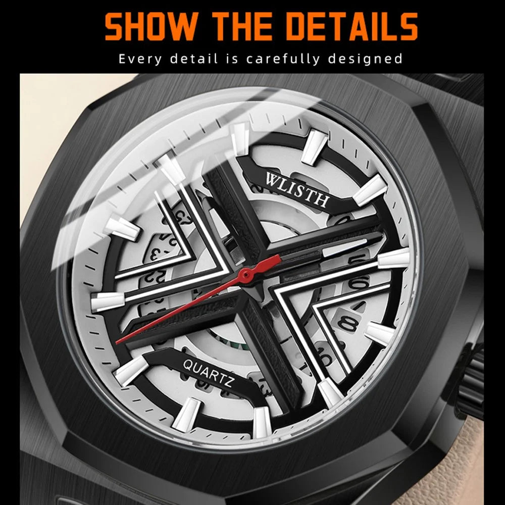 WLISTH 6148 Men Calendar Quartz Watch Fashion Sport Luminous Wrist Watch - Silver Case / Red Strap - 7