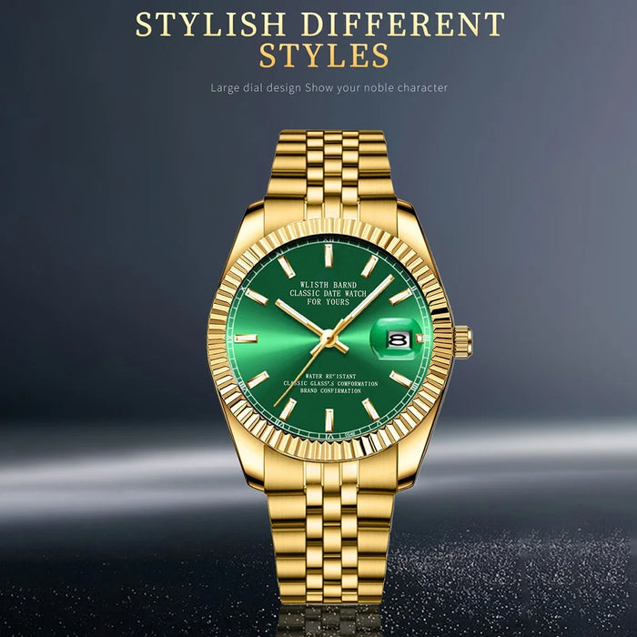 WLISTH 6156 Steel Strap Men Quartz Watch Waterproof Luminous Calendar Wrist Watch - Black Dial - 4