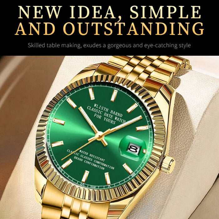 WLISTH 6156 Steel Strap Men Quartz Watch Waterproof Luminous Calendar Wrist Watch - Black Dial - 5