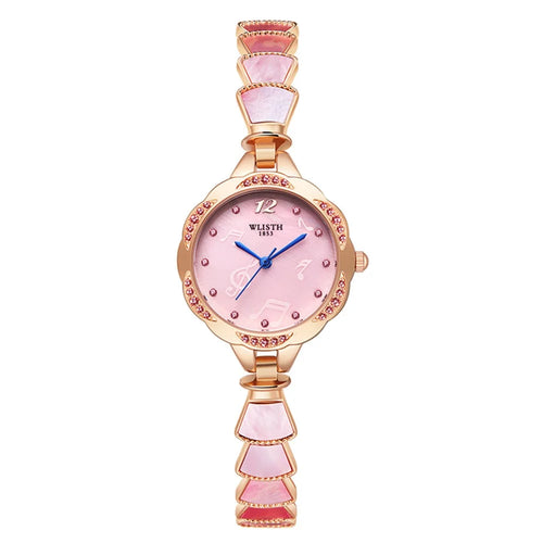 WLISTH 6142 Stylish Women Alloy Strap Quartz Watch Rhinestone Decor Wrist Watch - Rose Gold Case / Pink Dial - 1