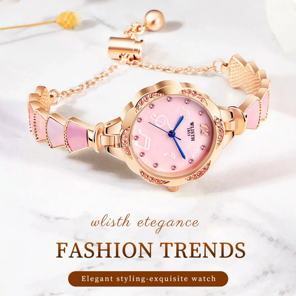 WLISTH 6142 Stylish Women Alloy Strap Quartz Watch Rhinestone Decor Wrist Watch - Rose Gold Case / Pink Dial - 2